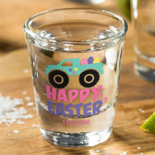 Happy Easter Egg Girly Truck Modern Name Shot Glass