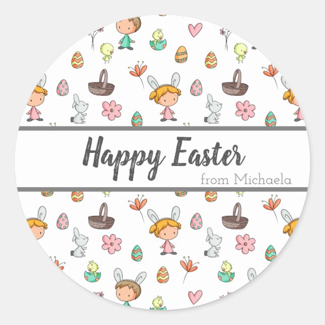 Happy Easter Egg Hunt Classic Round Sticker (Front)