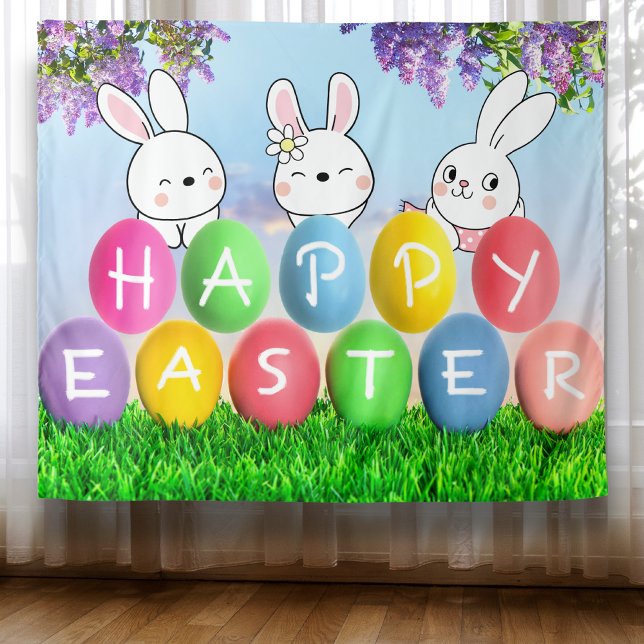 Happy Easter Egg Hunt Easter Bunny Easter Party Tapestry (Creator Uploaded)