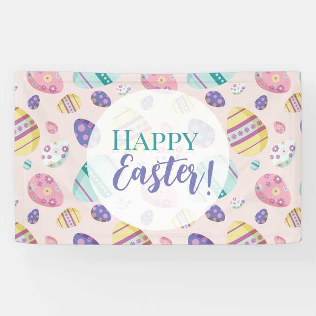 Happy Easter Egg Hunt Pattern Colorful pastel  Banner (Horizontal)