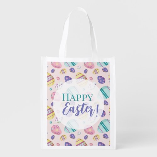 Happy Easter Egg Hunt Pattern Colorful pastel  Grocery Bag