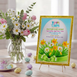 Happy Easter Egg Hunt   Spring Floral Daisy Party Thank You Card
