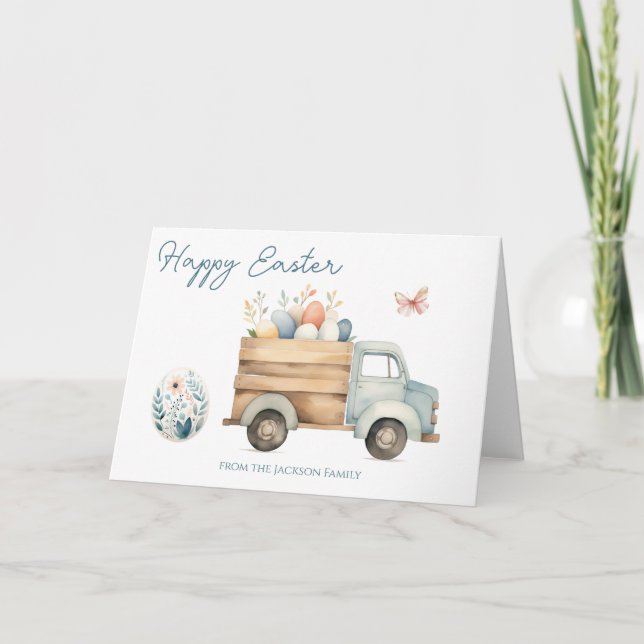 Happy Easter Egg Hunt Truck Holiday Card (Front)