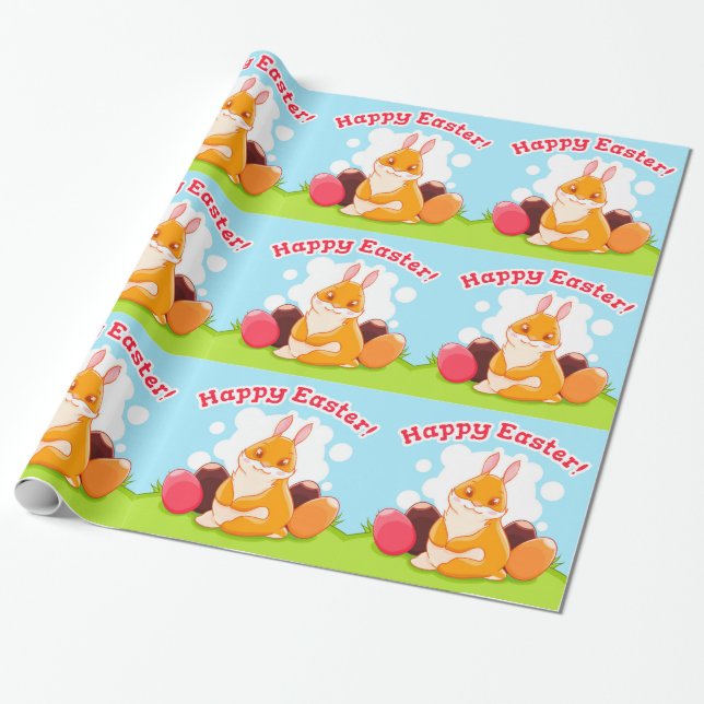 Happy Easter Egg Hunt Wrapping Paper (Unrolled)