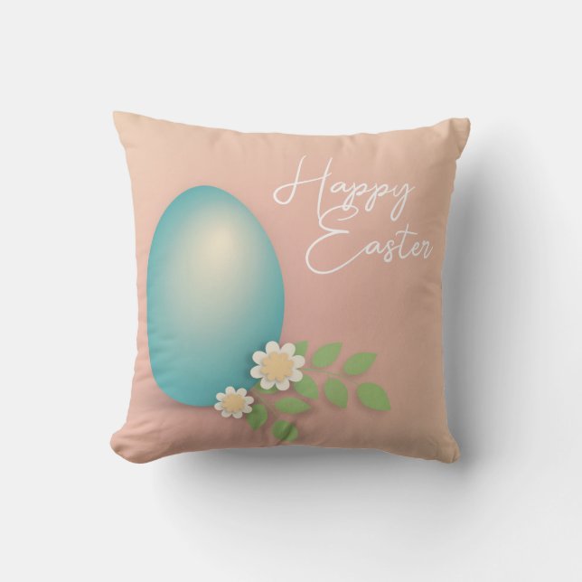 Happy Easter Egg pastel floral  Throw Pillow (Front)