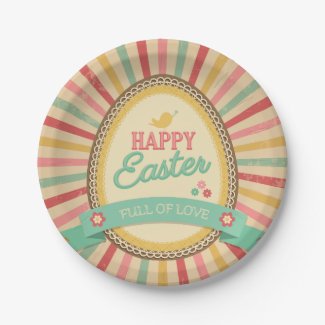 Happy Easter Egg Retro Starburst Paper Plate