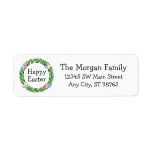 Happy Easter Egg Wreath Family Return Address Label