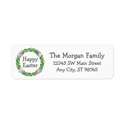 Happy Easter Egg Wreath Family Return Address Label