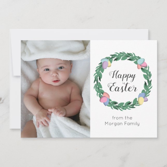 Happy Easter Egg Wreath | Personal Family Photo Holiday Card (Front)