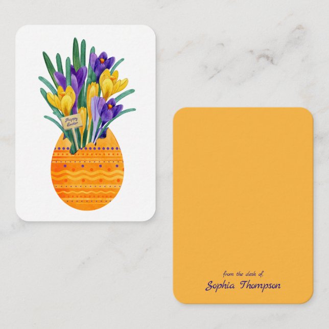 Happy Easter Egg & Yellow Purple Crocus Flowers Note Card (Front/Back)