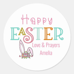 Happy Easter Eggs and Bunny Ears Colorful Classic Round Sticker