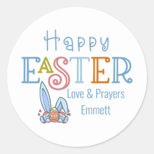 Happy Easter Eggs and Bunny Rabbit Ears Cute Classic Round Sticker