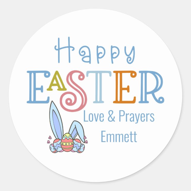 Happy Easter Eggs and Bunny Rabbit Ears Cute Classic Round Sticker (Front)