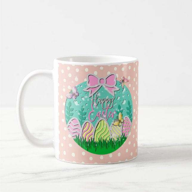 Happy Easter Eggs and Butterflies Coffee Mug (Left)
