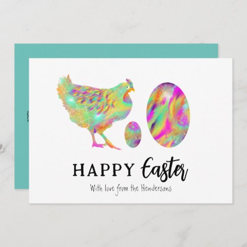 Happy Easter eggs and chicken watercolor modern Holiday Card