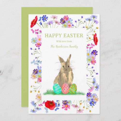 Happy Easter Eggs and Cute Bunny Wildflower Holiday Card