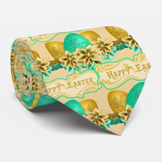 Happy Easter Eggs And Flowers Neck Tie (Rolled)