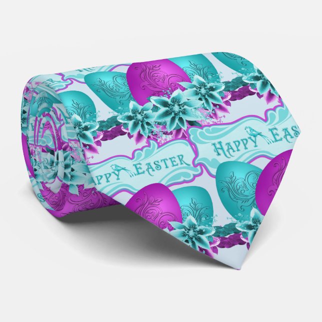 Happy Easter Eggs And Flowers Neck Tie (Rolled)