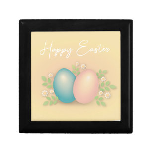 Happy Easter eggs and flowers pastel yellow Gift Box
