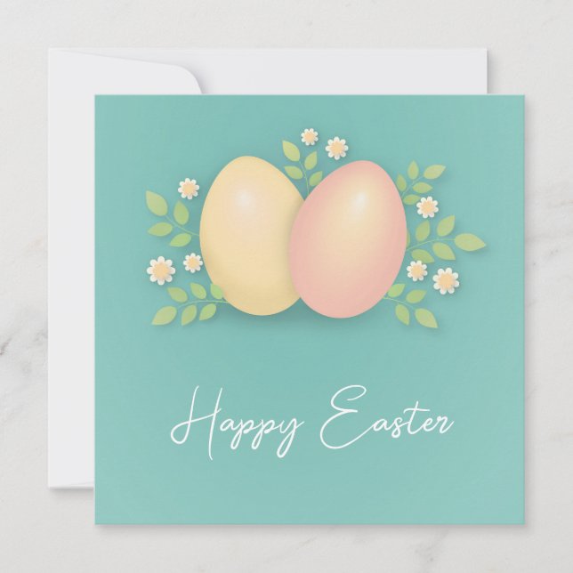 Happy Easter eggs and flowers soft blue  (Front)