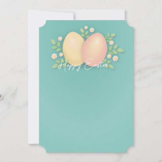 Happy Easter eggs and flowers soft blue  Holiday Card (Front)
