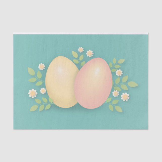 Happy Easter eggs and flowers soft blue  Tissue Paper (Front)