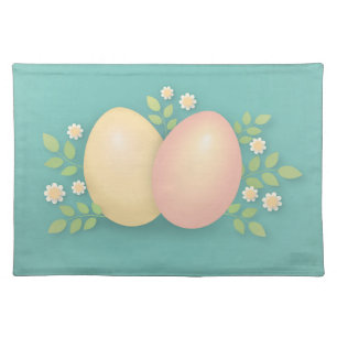 Happy Easter eggs and flowers soft pink yellow Cloth Placemat