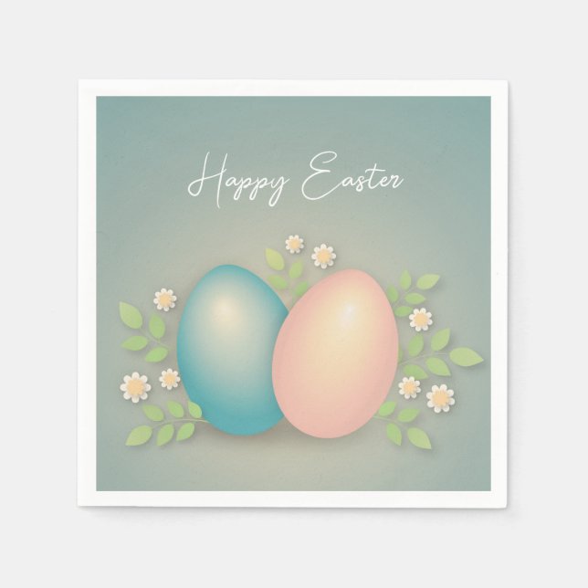Happy Easter eggs and spring flowers soft blu Napkins (Front)
