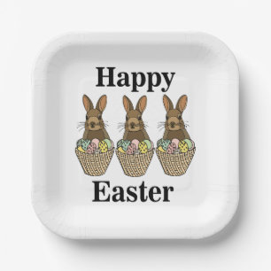Happy Easter Eggs Basket Bunny Happy Easter Party Paper Plates