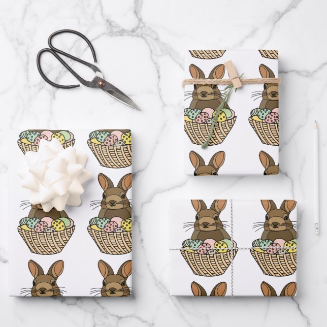 Happy Easter Eggs Basket Bunny Happy Easter  Wrapping Paper Sheets (Front)