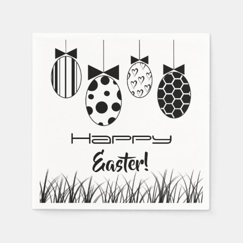 Happy Easter Eggs Black And White Decor Napkins