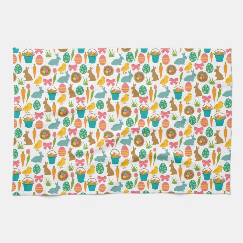 Happy Easter Eggs Bunny Chicks Patten  Kitchen Towel