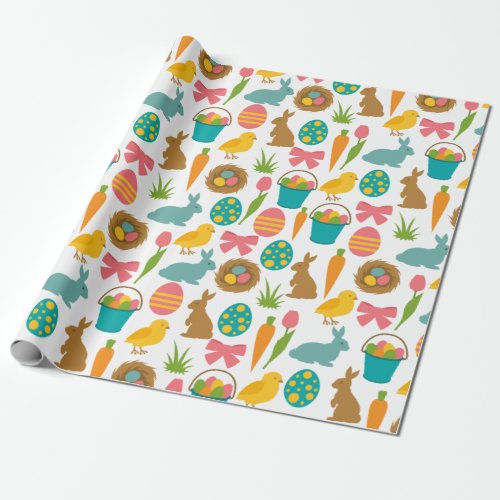 Happy Easter Eggs Bunny Chicks Patten Wrapping Paper