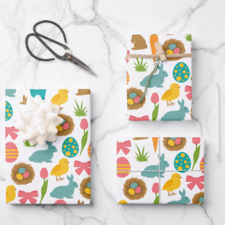 Happy Easter Eggs Bunny Chicks Patten Wrapping Paper Sheets