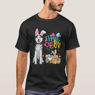 Happy Easter Eggs Bunny Dog Husky Boys Girls T-Shirt