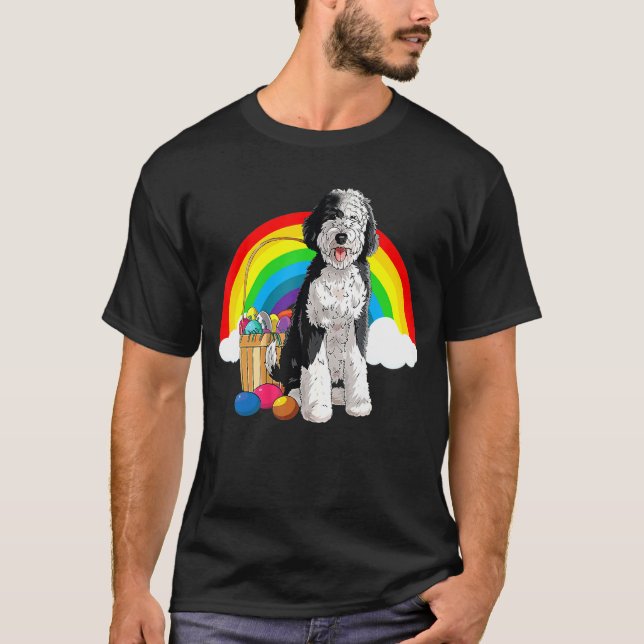 Happy Easter Eggs Bunny Dog Sheepadoodle 4 T-Shirt (Front)