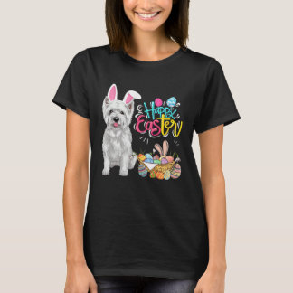 Happy Easter Eggs Bunny Dog Westie Boys Girls T-Shirt