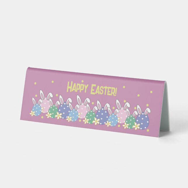 Happy Easter Eggs & Bunny Ears - Pink Table Tent (Front)