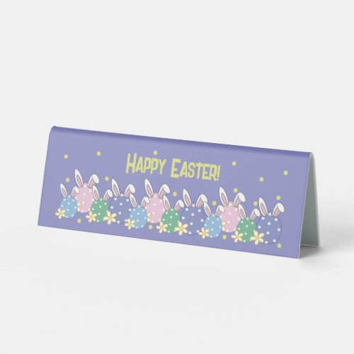 Happy Easter Eggs  Bunny Ears _ Purple Table Tent Sign