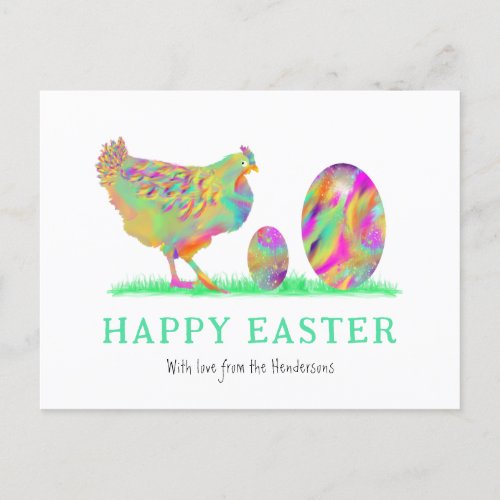 Happy Easter eggs chicken watercolor budget Holiday Postcard