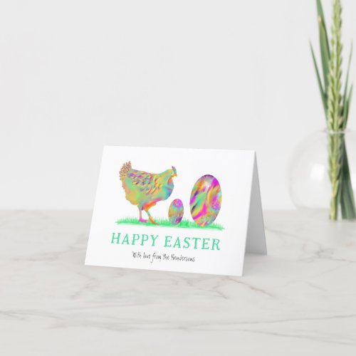 Happy Easter eggs chicken watercolor Holiday Card