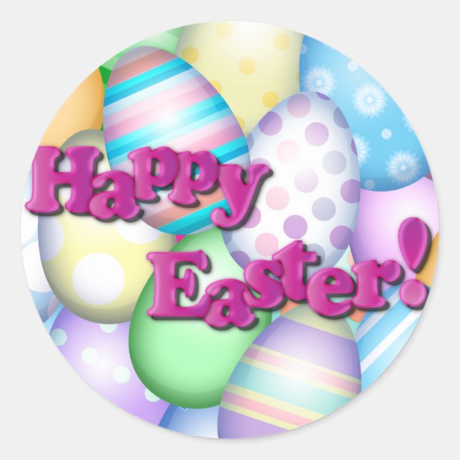 Happy Easter Eggs Classic Round Sticker (Front)