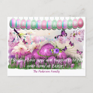 Happy Easter Eggs Colorful Spring Garden Flowers Postcard