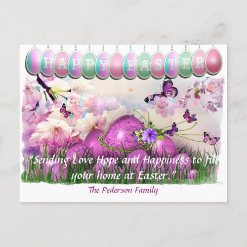 Happy Easter Eggs Colorful Spring Garden Flowers  Postcard