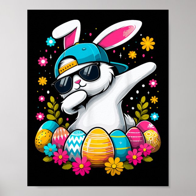 Happy Easter Eggs Cool Dabbing Bunny  Poster (Front)
