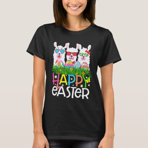Happy Easter Eggs Easter Llama Alpaca Bunny T-Shirt