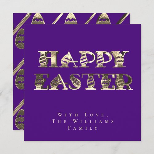 Happy Easter Eggs Elegant Purple and Gold Easter Holiday Card