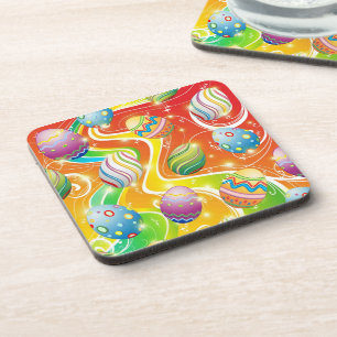 Happy Easter Eggs Festive Pattern Beverage Coaster