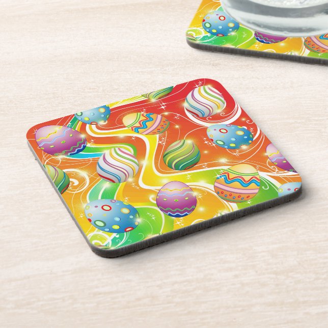 Happy Easter Eggs Festive Pattern Beverage Coaster (Left Side)