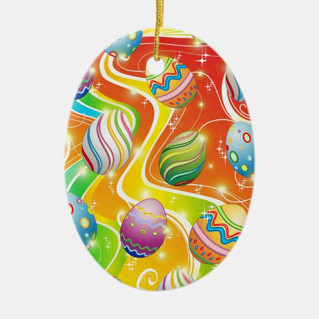 Happy Easter Eggs Festive Pattern Ceramic Ornament (Front)